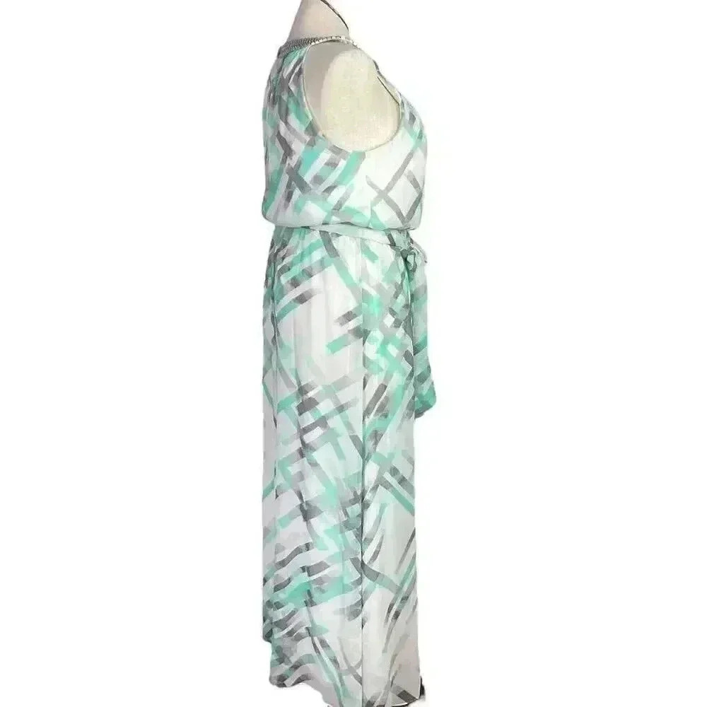 Vince Camuto Women 14 Scarf Print Maxi Dress Multi Keyhole Halter Sleeveless - Picture 4 of 11